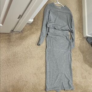 Anthropologie Gray Knit Sweater and Skirt Set